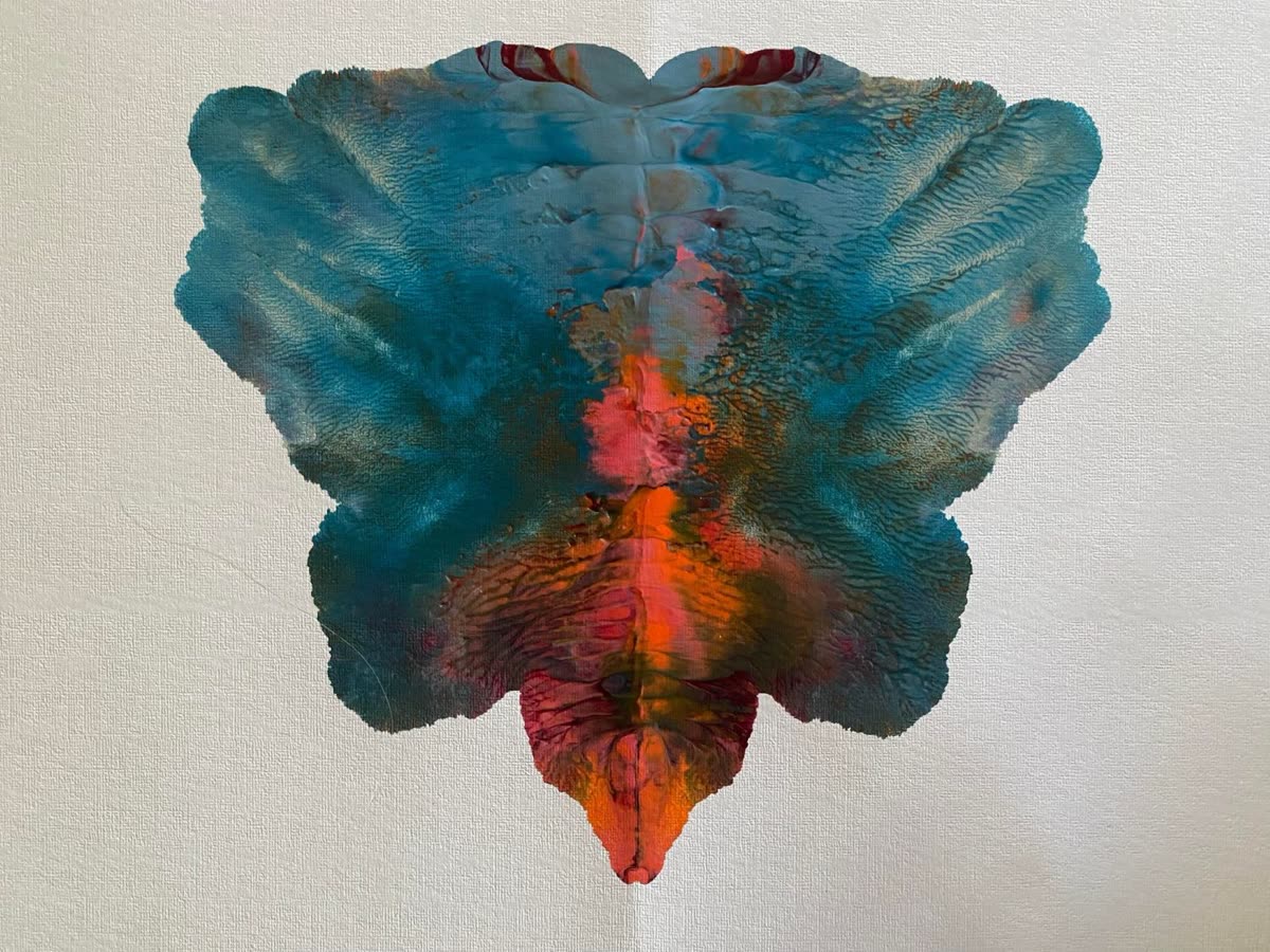 Teal and coral psychic butterfly painting
