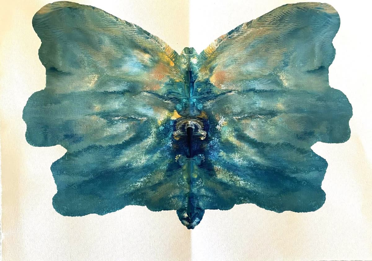 Teal and gold psychic butterfly painting