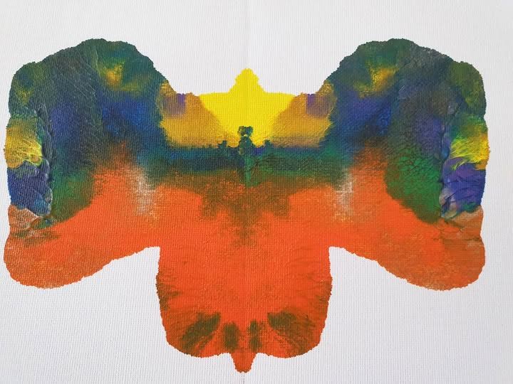 Warm orange and blue psychic butterfly painting